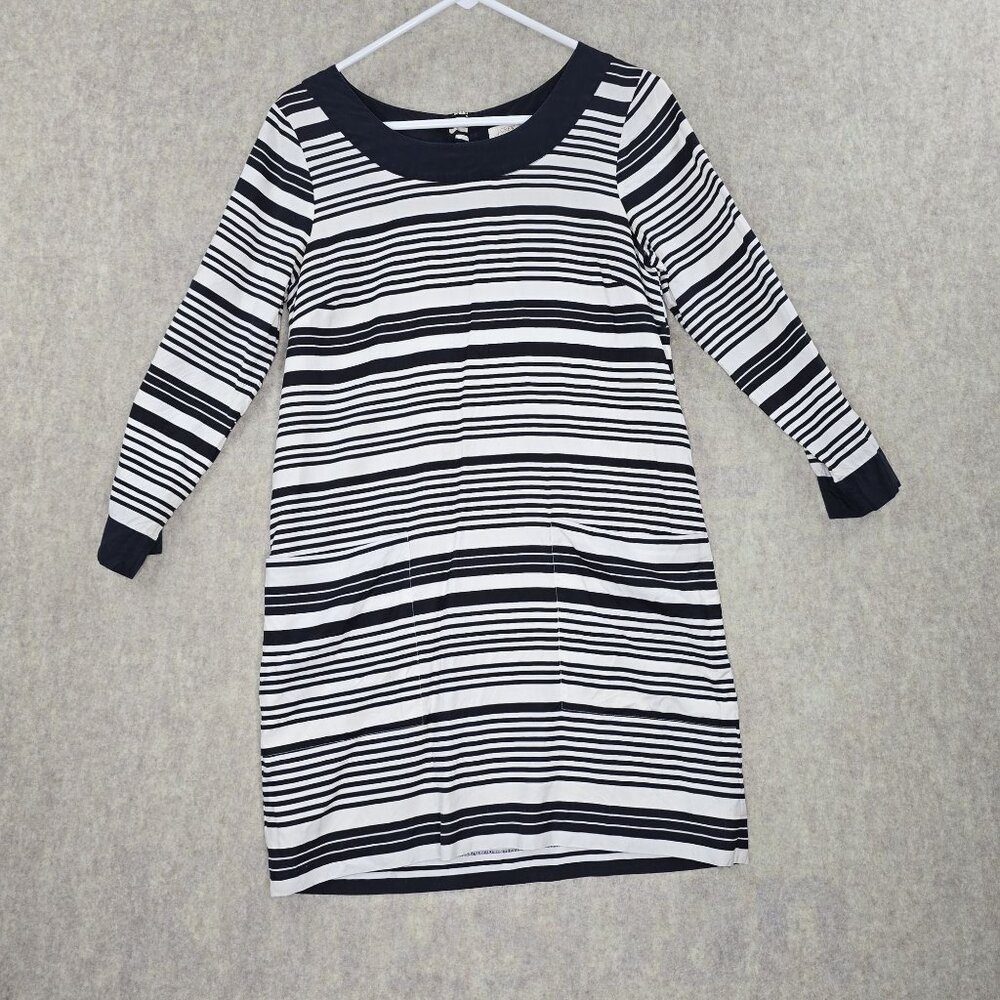 J. Crew Striped Long Sleeve Dress Size 6 Black & White Silk Blend